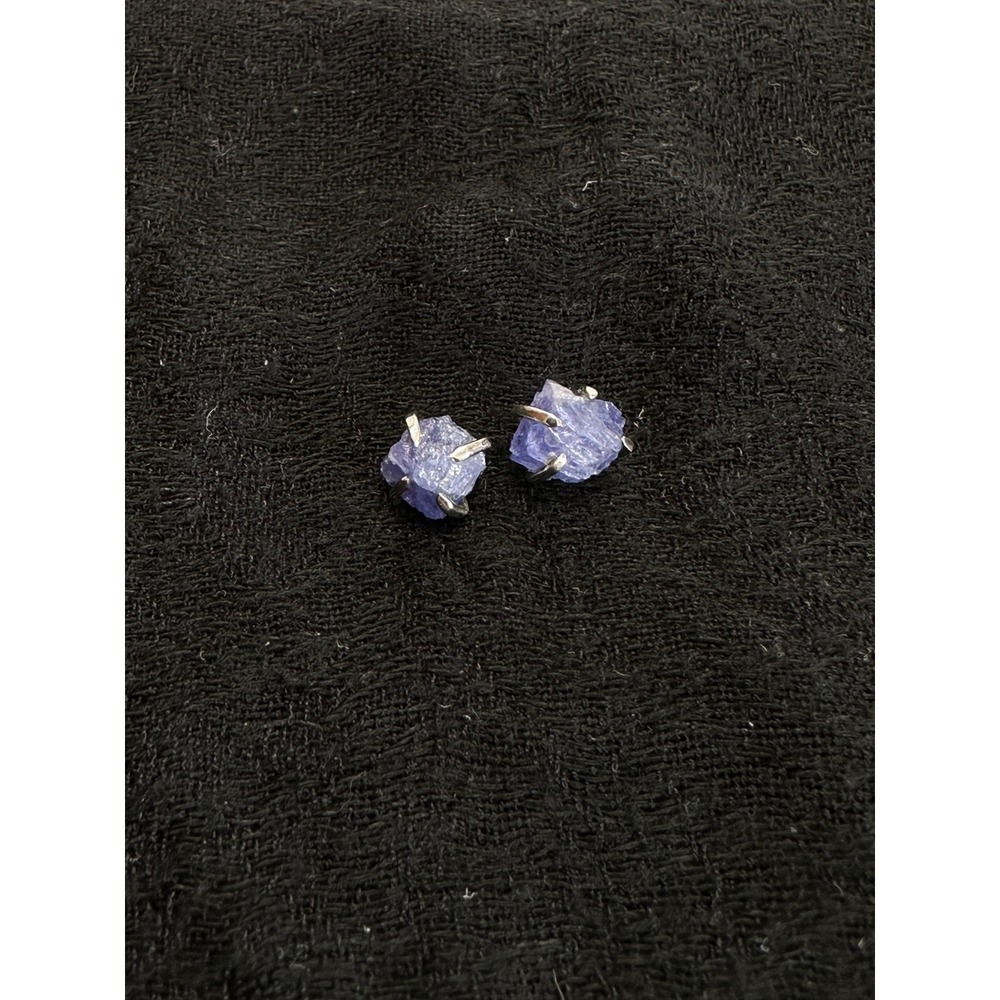 Raw Tanzanite Blue Stud Earrings Sterling Silver 925